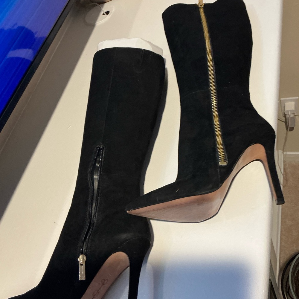 Jessica Simpson Black Heeled Boots with Gold Zipper